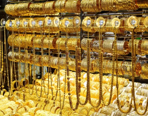 Sudan’s war runs on gold A shop window filled with rows of gold necklaces and bangles
